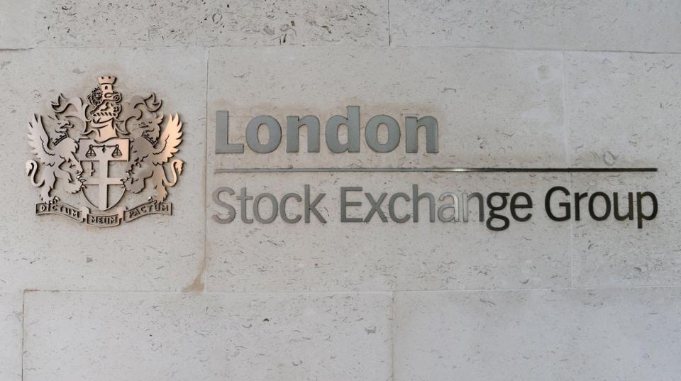 File photo dated 04/10/16 of a sign in Paternoster Square outside the London Stock Exchange. The FTSE index dropped on Tuesday in London (Nick Ansell/PA) (PA Wire)