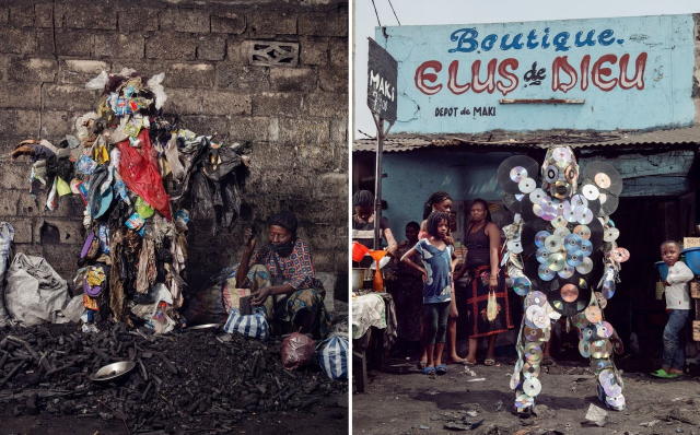 Congolese artists wear costumes made of trash to shine a light on  Kinshasa's pollution problem