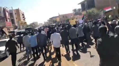 People participate in an anti-government protest in Omdurman, Sudan January 9, 2018 in this still image taken from social media video. Haitham Seo/via REUTERS