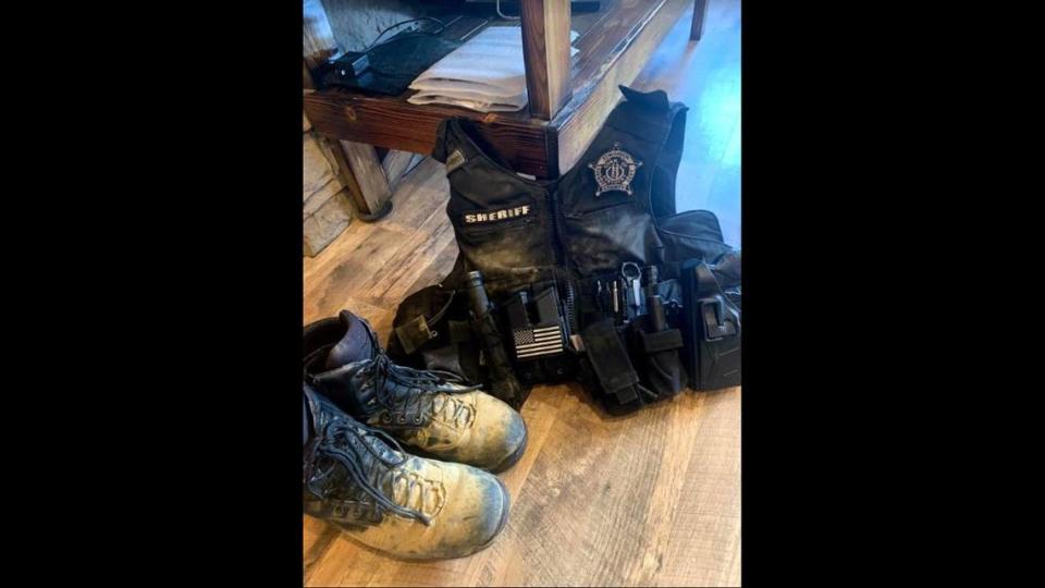 The gear worn by Edmonson County sheriff’s deputies was mud-caked after the “Redneck Rave” in Mammoth Cave, Ky. The sheriff’s office charged 48 people over the course of the five-day event.