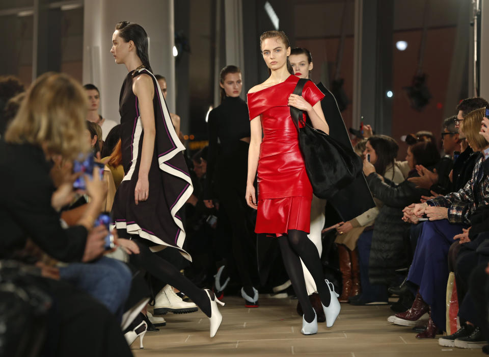 The Proenza Schouler Fall Winter collection 2020 is modeled Monday, Feb. 10, 2020, during Fahsion Week in New York. (AP Photo/Kathy Willens)