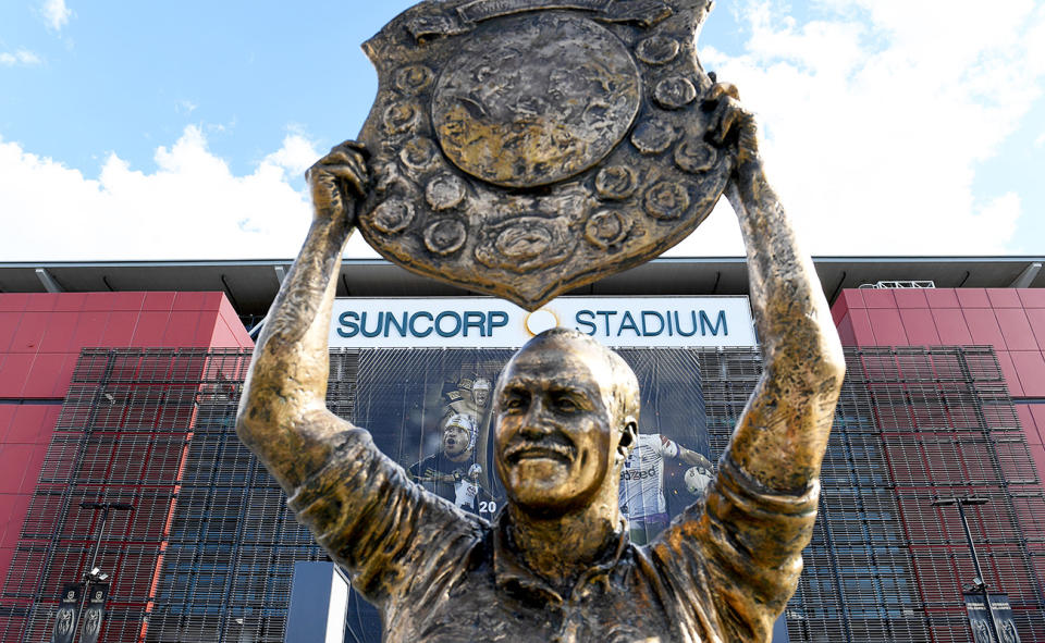 A statue of Wally Lewis, pictured here outside Suncorp Stadium.
