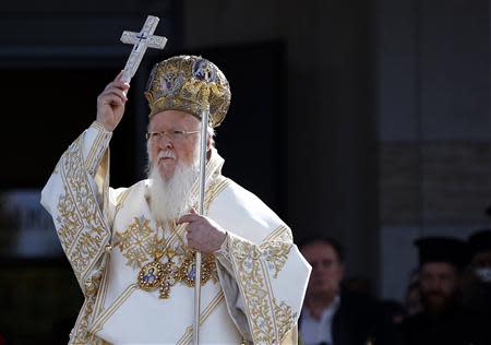 Ecumenical Orthodox Patriarch Bartholomew I holds a liturgy to mark 1,700 years since the Edict of Milan, when Roman emperor Constantine issued instructions to end the persecution of Christians, in the southern Serbian city of Nis October 6, 2013. REUTERS/Marko Djurica