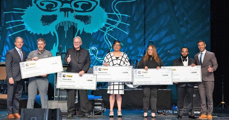 Rose Rojo of Amarillo was among five drivers named by the Truckload Carriers Association as winners of the 2023 TCA Professional Drivers of the Year on March 7 at the TCA’s Annual Convention in Orlando, Florida. The winners, holding checks, from left, are: Richard Boehrer; Thomas Sholar; Emily Plummer; Rojo; and Daniel Clark.