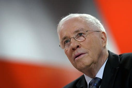 Swiss People's Party (SVP) former Minister Christoph Blocher looks on before a TV interview in Zurich. Switzerland's dominant far-right party suffered a dip in electoral support for the first time in 20 years Sunday as smaller parties recorded gains, national television reported