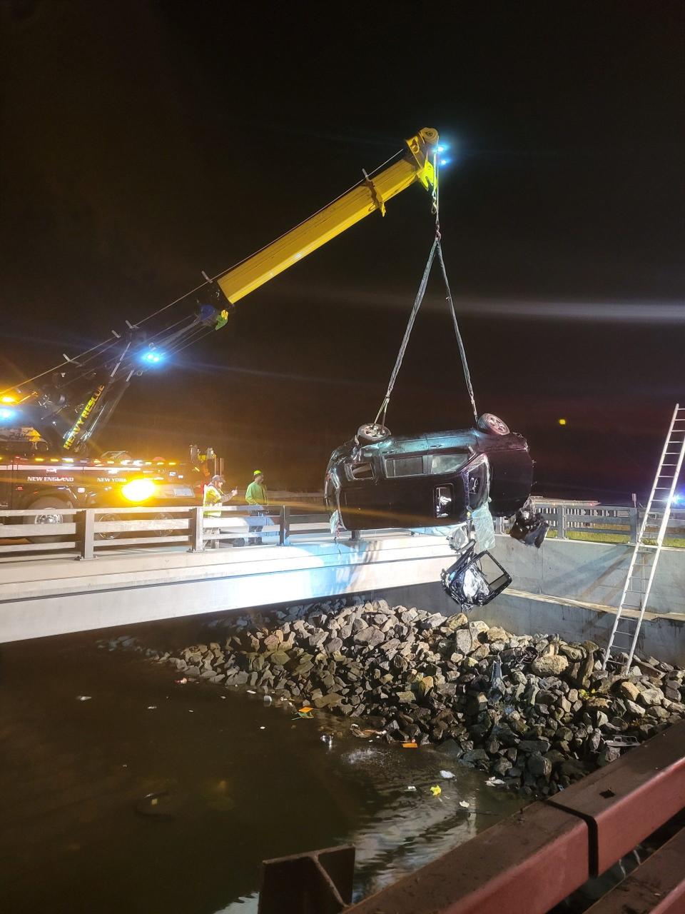 On arrival, troopers located a 2015 Honda Pilot heavily damaged lying on its side and partially submerged in the river. They determined the Honda was traveling southbound when the car left the roadway and traveled into the median for an unknown reason.