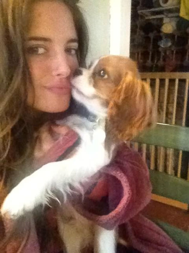 Celebrity Twitpics: Made in Chelsea’s Binky has been on holiday for a few weeks. However, she returned this week to be reunited with her puppy, Scrumble, and tweeted this photo of them cuddling up.