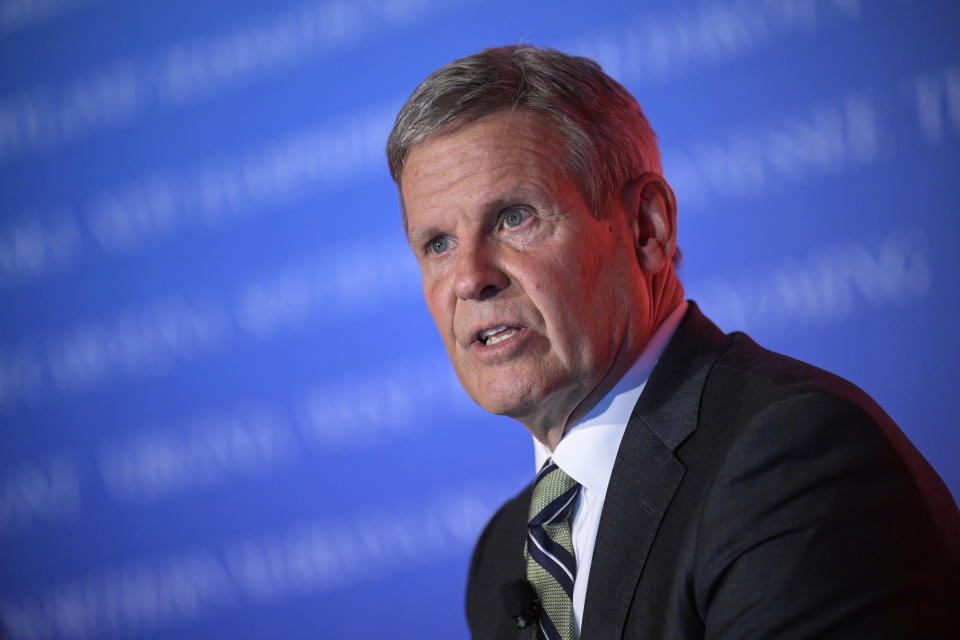 FILE - Tennessee Gov. Bill Lee answers a question while taking part in a panel discussion during a Republican Governors Association conference on Nov. 15, 2022, in Orlando, Fla. Lee announced Friday, Dec. 16, that the independent review into the state's lethal injection procedure has been completed, but refused to immediately release the report's findings. (AP Photo/Phelan M. Ebenhack, File)