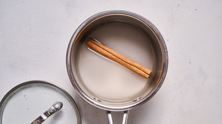 water and cinnamon in pot