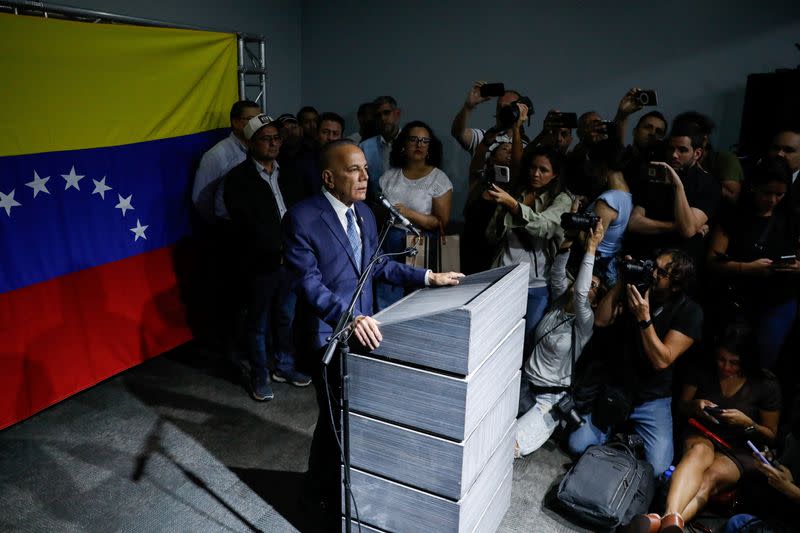 Venezuelan presidential candidate and governor of Zulia, Manuel Rosales, addresses the media, in Caracas