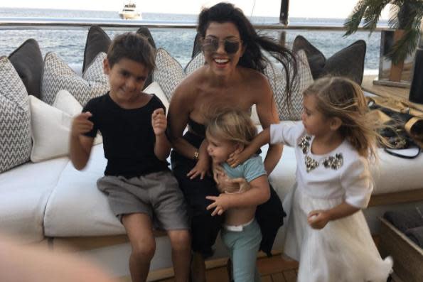 Can you believe she has given birth to three kids?! Kourtney is mum to Mason, 7, Penelope, 4, and two-year-old Reign.