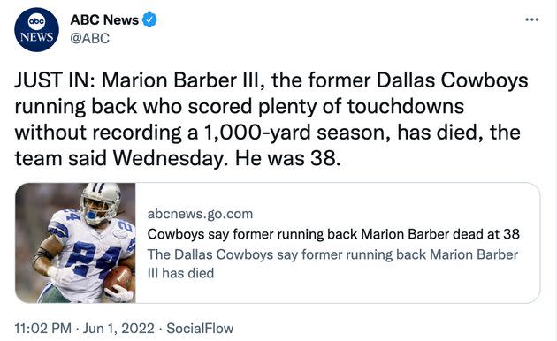 ABC News Gets Flak For Oddly Critical Marion Barber III Death Tweet