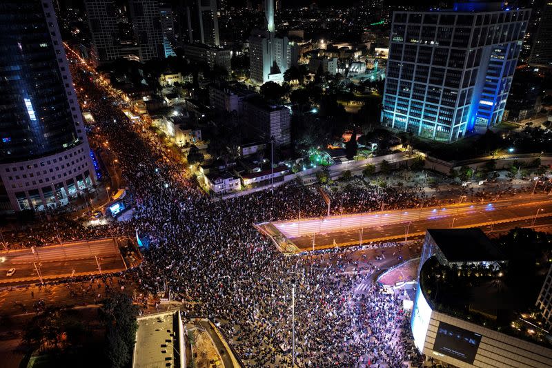 FILE PHOTO: Protests against Israel's right-wing government in Tel Aviv