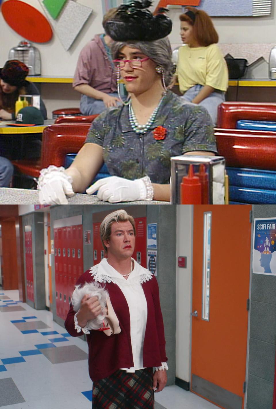 Zac dressed as an older woman on Saved by the Bell