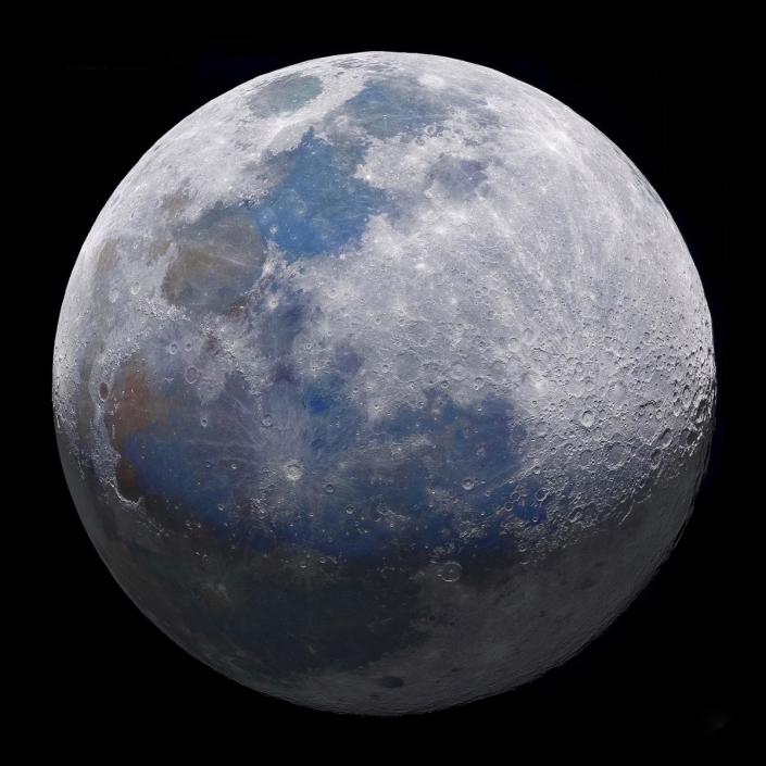 A double-stacked image of the full moon accentuates its spherical nature.