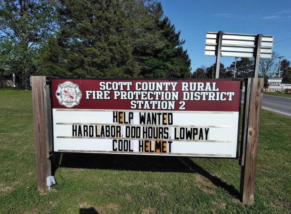 The Scott County Rural Fire Protection District had a tongue-in-cheek way of drawing potential recruit's attention. (Photo: Facebook)