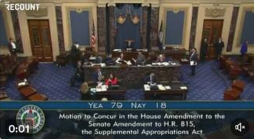 美國參議院以壓倒性票數通過援外法案。   圖 : 翻攝自C-SPAN