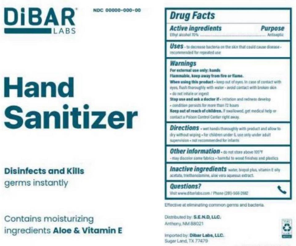 DiBar Hand Sanitizer Label. The product was recalled nationally on May 11, 2021, due to methanol.