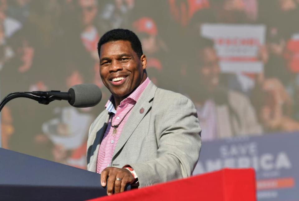 Herschel Walker, the Republican Party’s candidate for the U.S. Senate, speaks during a rally for Georgia GOP candidates at Banks County Dragway in Commerce, Ga., Saturday, March 26, 2022. (Hyosub Shin/Atlanta Journal-Constitution via AP, File)