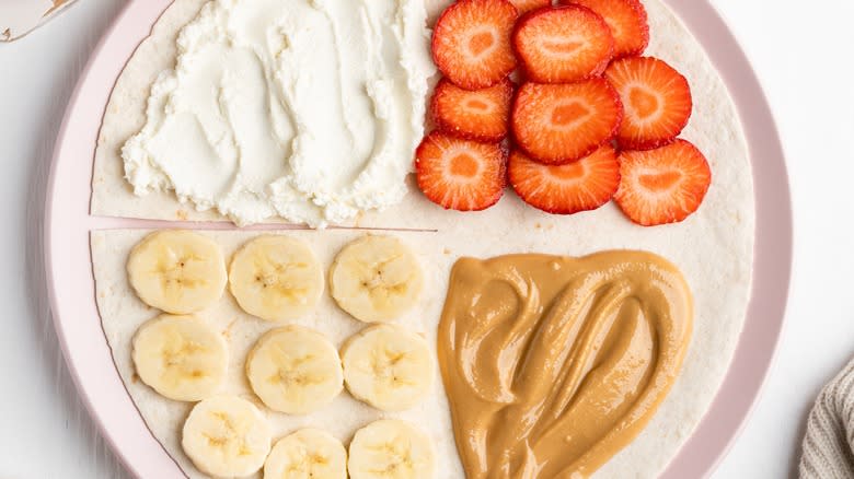 peanut butter, strawberries, bananas, cream cheese