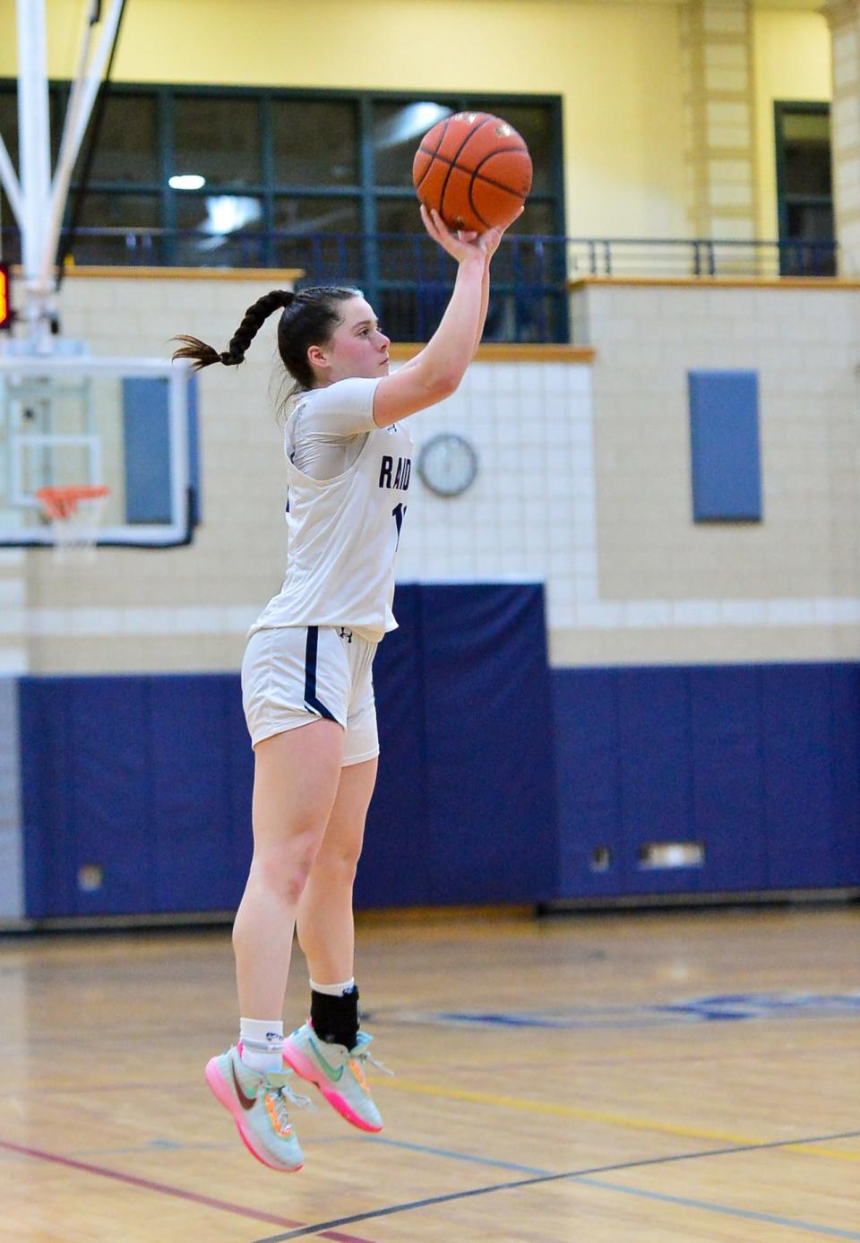 Somerset Berkley’s Mia Gentile takes a jump shot during a game against New Bedford Voc-Tech.