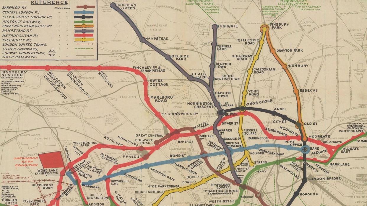 A 1909 map of the London Underground Railways, by the Electric Railways
Company of London (UERL)