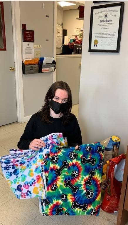 Caitlin Gifford, a student at Bristol County Agricultural High School in Dighton, made some blankets to donate to Fall River's Forever Paws Animal Shelter as part of the Betty White Challenge.