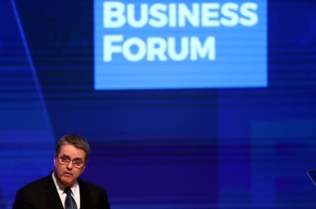 Director-General of World Trade Organization Roberto Azevedo speaks during the Business Forum at the 11th World Trade Organization's ministerial conference in Buenos Aires, Argentina December 12, 2017. REUTERS/Marcos Brindicci