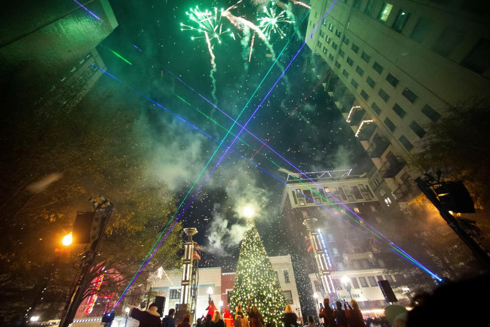 The downtown Knoxville Christmas tree will be lit for the season during the Regal Celebration of Lights on Nov. 24, the day after Thanksgiving.