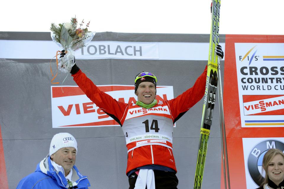 TOBLACH, ITALY - JANUARY 5: (FRANCE OUT) Devon Kershaw of Canada takes 1st place during the FIS Cross-Country World Cup Tour de Ski Men's Sprint on January 5, 2011 in Toblach, Italy. (Photo by Philippe Montigny/Agence Zoom/Getty Images)