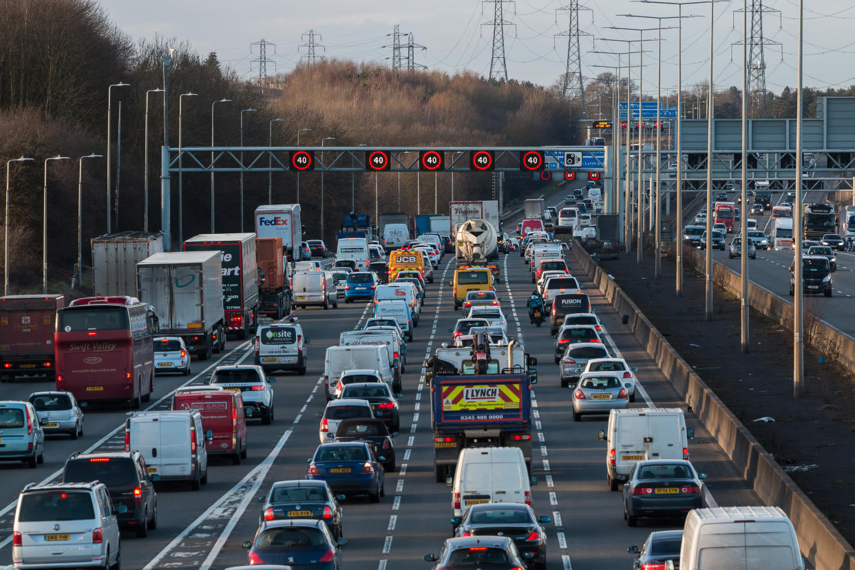 Watford, UK - March 08, 2018: Evening traffic jam on British motorway M1