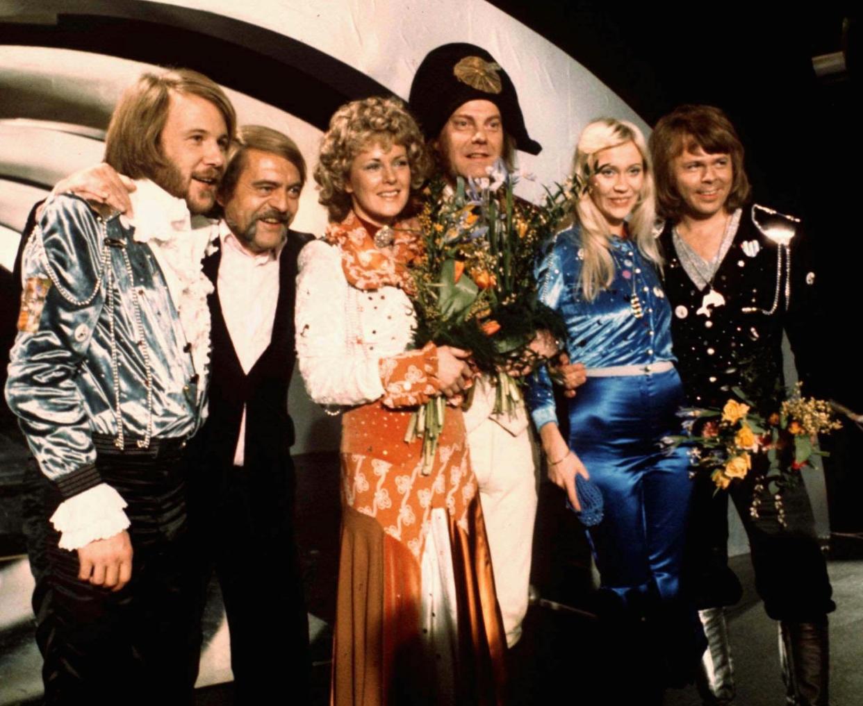Abba celebrating their 1974 Eurovision victory with Waterloo. (AP Photo/File)