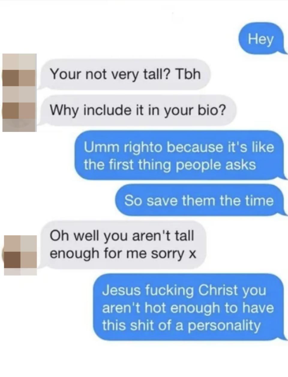 woman asks person why they included their height if they're not that tall and then says they're not tall enough