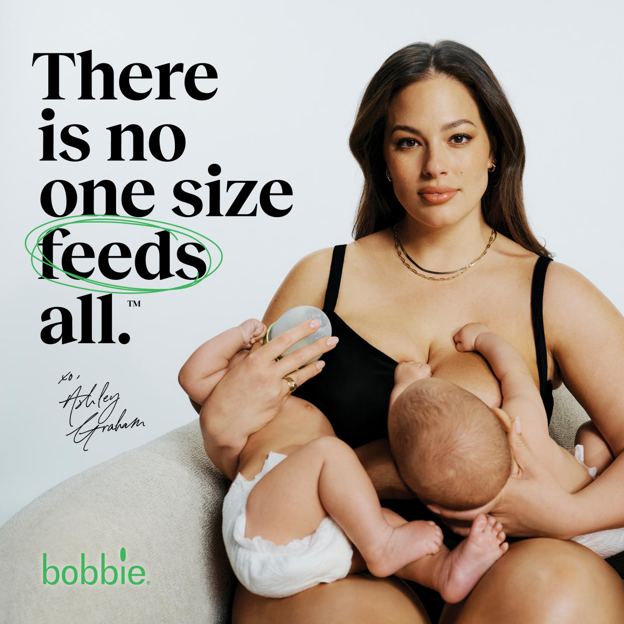 Ashley Graham's new billboard for Bobbie sees her combo feeding her twin boys. (Photo: Bobbie)