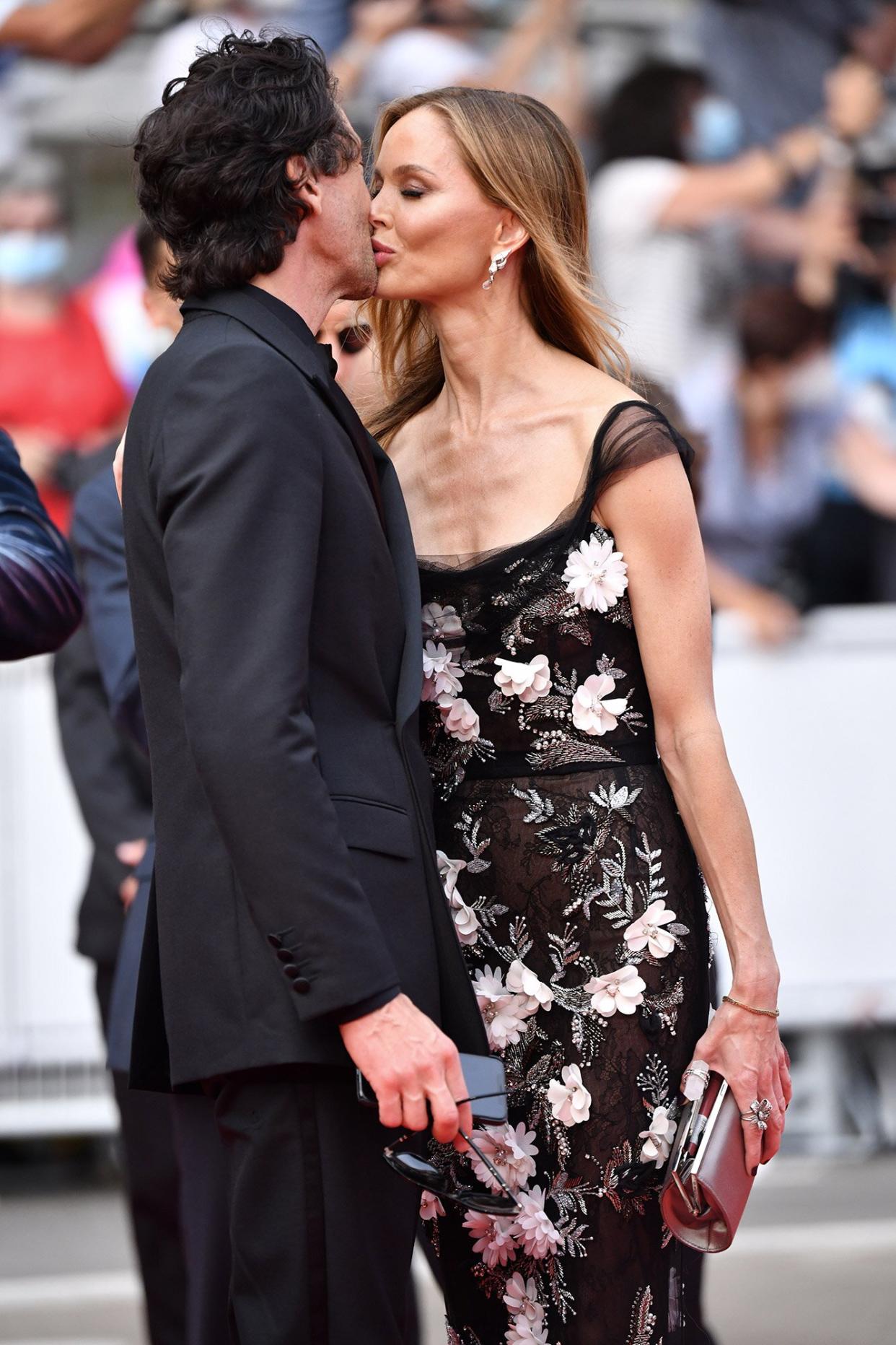 Adrien Brody and Georgina Chapman attend the "The French Dispatch" screening during the 74th annual Cannes Film Festival on July 12, 2021 in Cannes, France