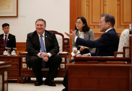 U.S. Secretary of State Mike Pompeo looks on as he attends a bilateral meeting with South Korea's President Moon Jae-in at the presidential Blue House in Seoul, South Korea June 14, 2018. REUTERS/Kim Hong-ji/Pool