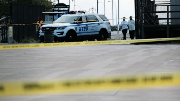 PHOTO: Police work along a stretch of beach at Coney Island which is now a crime scene after a mother is suspected of drowning her children in the ocean on Sept. 12, 2022, in the Brooklyn, New York. (Spencer Platt/Getty Images)