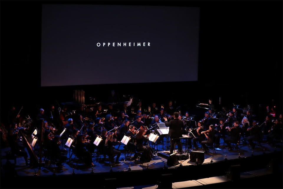 Anthony Parnther conducts as Universal Pictures presents ‘Oppenheimer Live in Concert’ with composer Ludwig Göransson, featuring a 55-piece orchestra at Royce Hall in Los Angeles on Jan. 10, 2024. (photo: Benjamin Shmikler/ABImages)