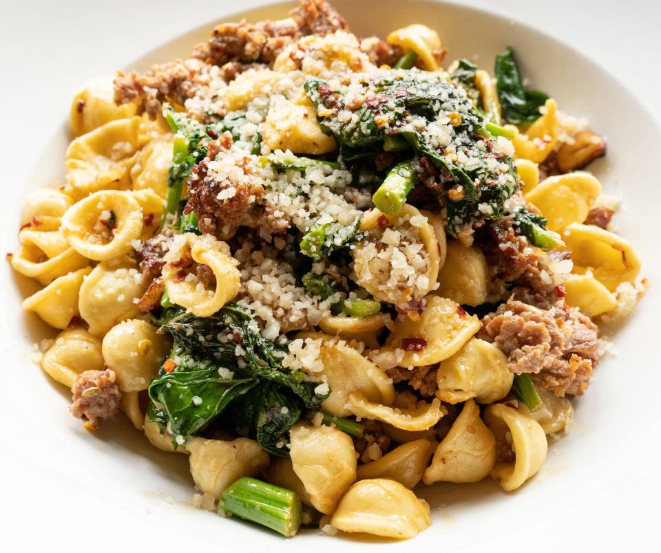 Orecchiette with sausage, broccoli rabe and garlic at Catherine Lombardi.