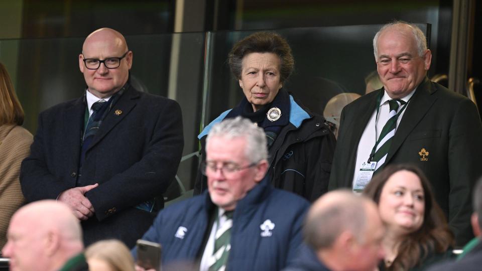 Anne was seated with Colin Rigby, left, and Declan Madden, right