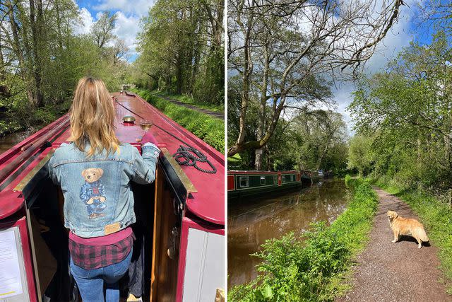 <p>Courtesy of Nina Ruggiero</p> The author, Nina Ruggiero, on a canal boat in Wales; the author&#39;s dog along the riverbank.