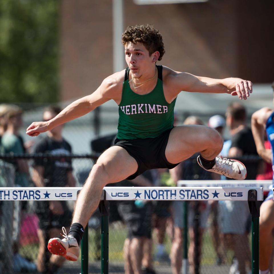 Herkimer's Nicholas Caruso competes in the 2023 NYSPHSAA Section III Outdoor Track and Field State Qualifier Meet at Cicero-North Syracuse High School.