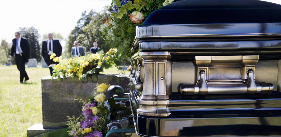 a casket outside