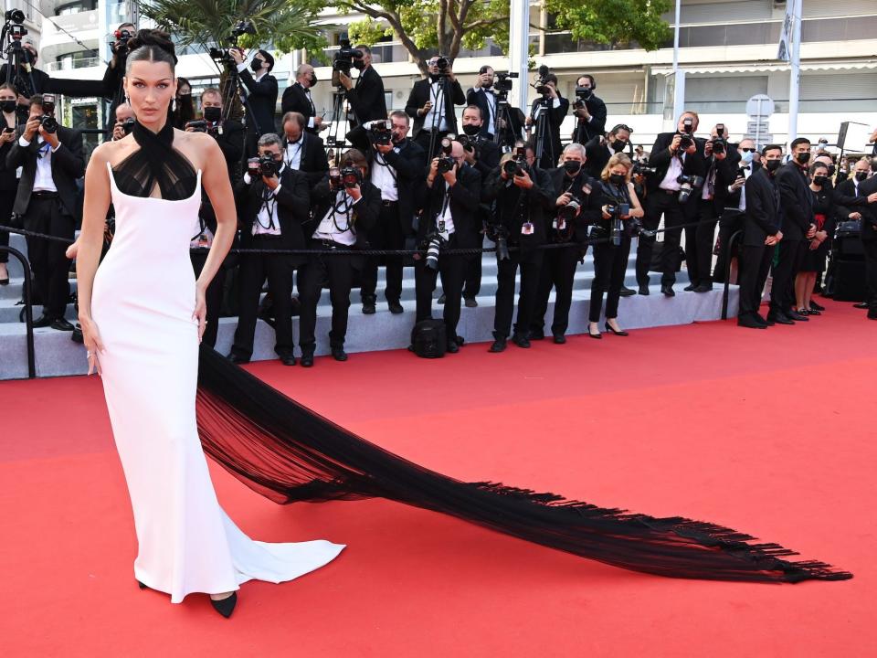 Bella Hadid attends the "Annette" screening at Cannes on July 6, 2021.