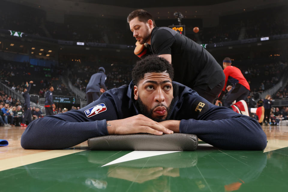 Anthony Davis is focused on making the Pelicans better and not on LeBron James publicly wishing he would be traded to the Lakers. (Getty).