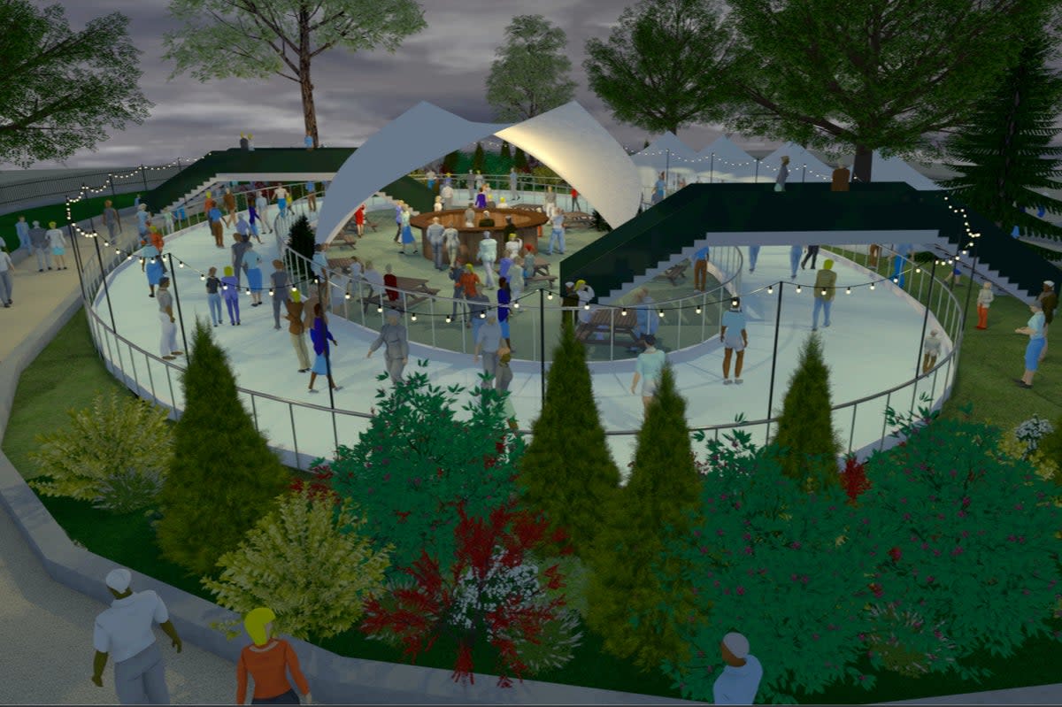 A render of the proposed ice-skating rink in heart of the West End (Underbelly / Westminster City Council)