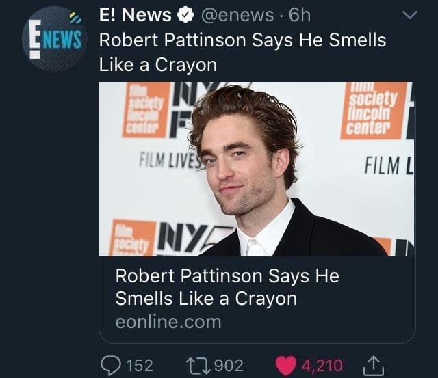 "Robert Pattinson says he smells like a crayon"