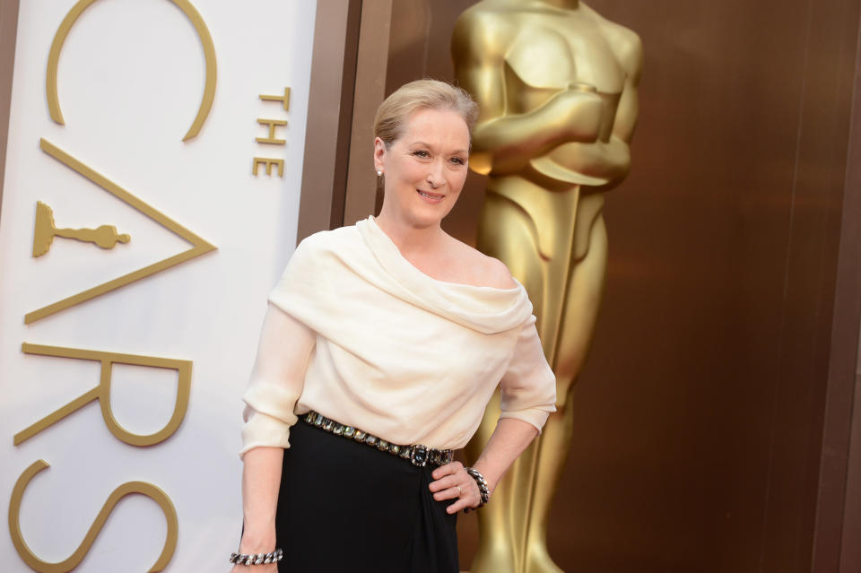 Meryl Streep arrives at the Oscars on Sunday, March 2, 2014, at the Dolby Theatre in Los Angeles. (Photo by Jordan Strauss/Invision/AP)