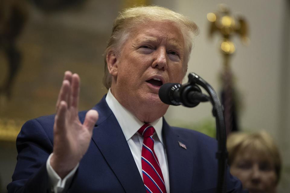 President Donald Trump speaks during an event on healthcare prices in the Roosevelt Room of the White House, Friday, Nov. 15, 2019, in Washington. (AP Photo/ Evan Vucci)