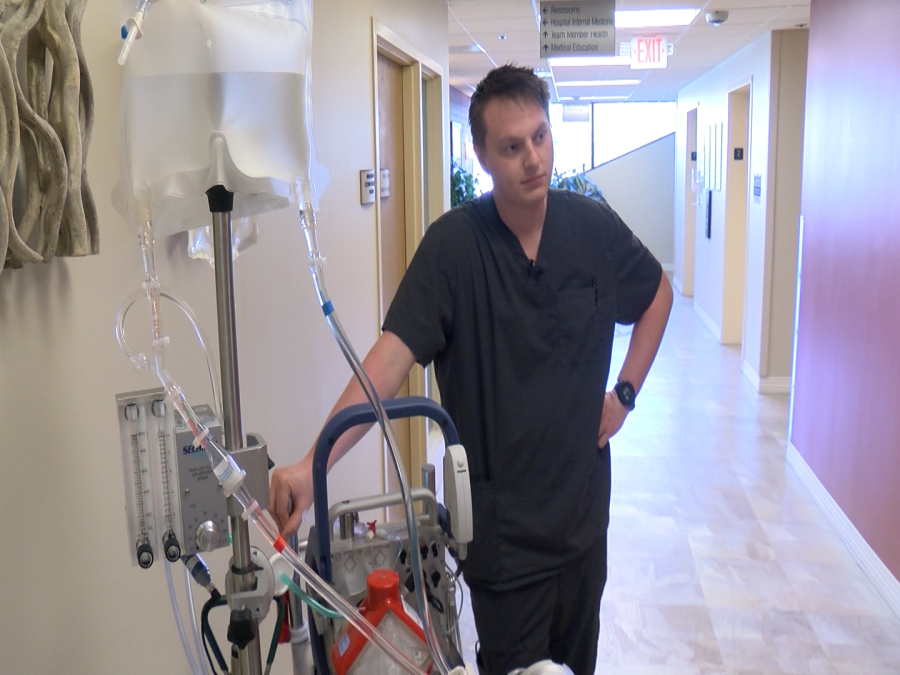 Trevor Peret, RN, explains how the ECMO circuit works.